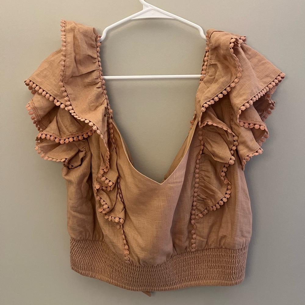 Express - Cropped Ruffled Blouse w/ Tie Back